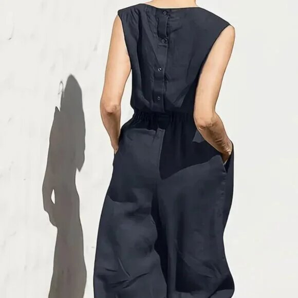 Loose Fitting Wide Leg Smoke & Ashes Jumpsuit Black - Picture 3 of 5
